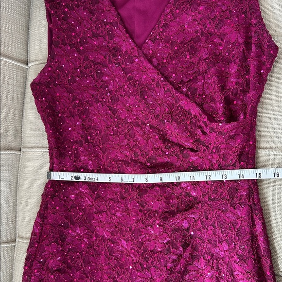 Magenta Floral Lace Dress with Embellishments - Picture 7 of 9